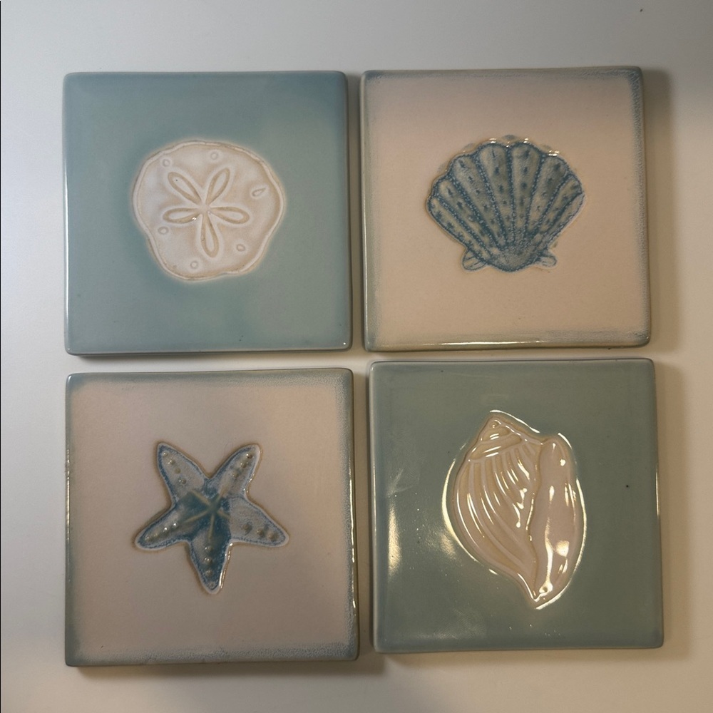 Seashells Starfish Themed Ceramic Coasters